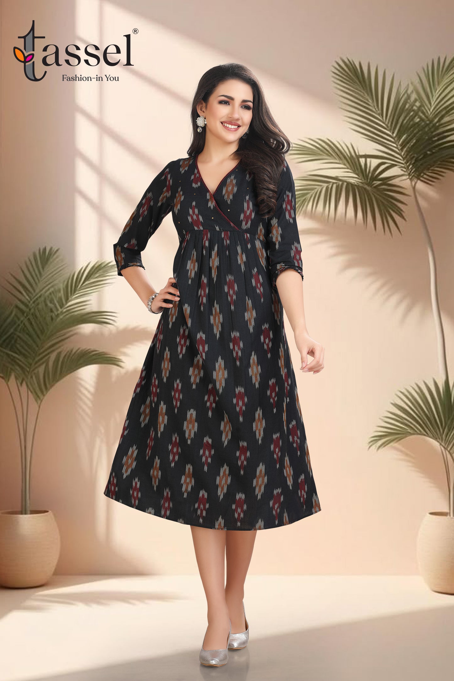 Dual Motif Black Ikkat Dress