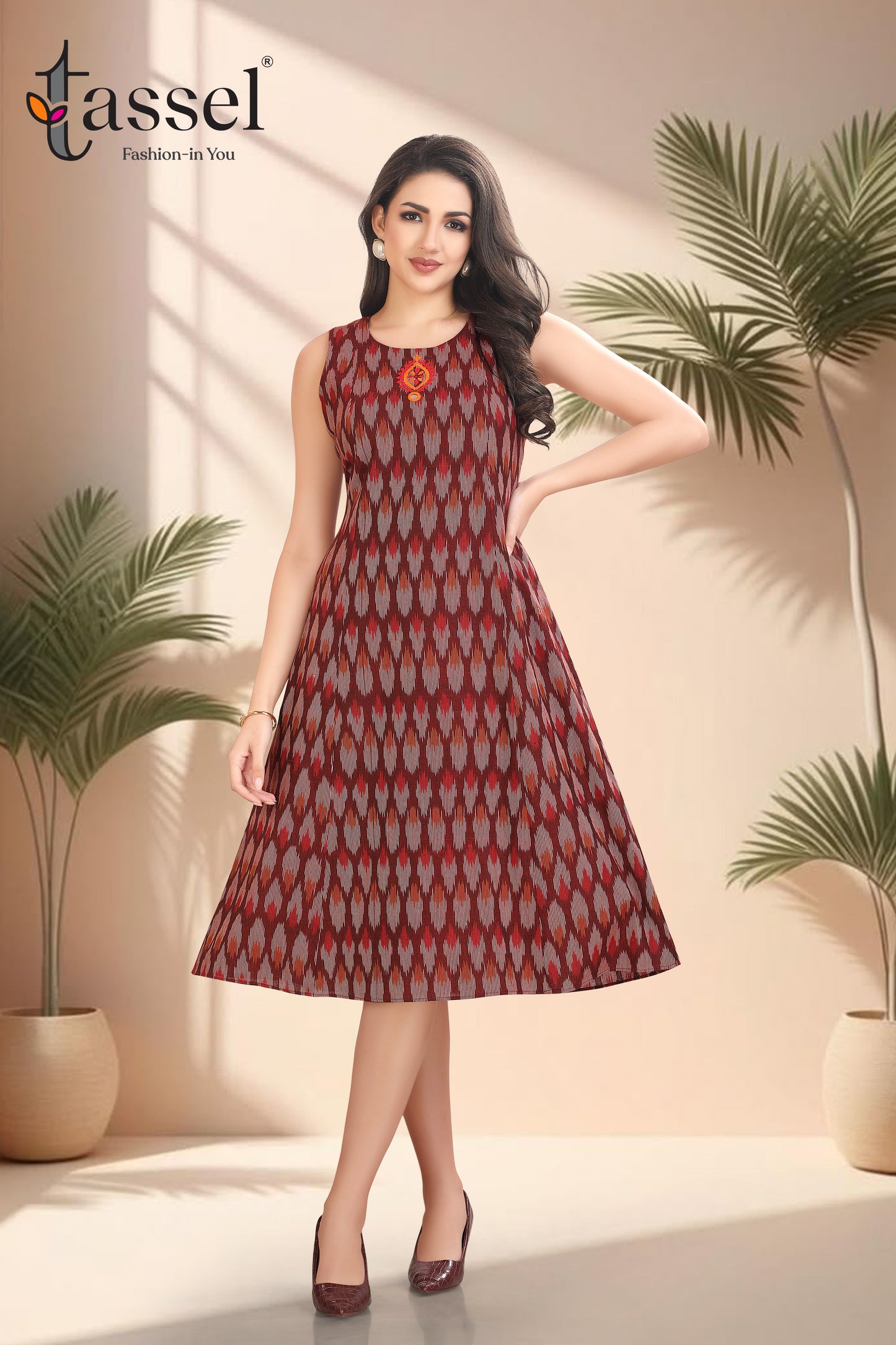 Contemporary Maroon Ikkat Dress