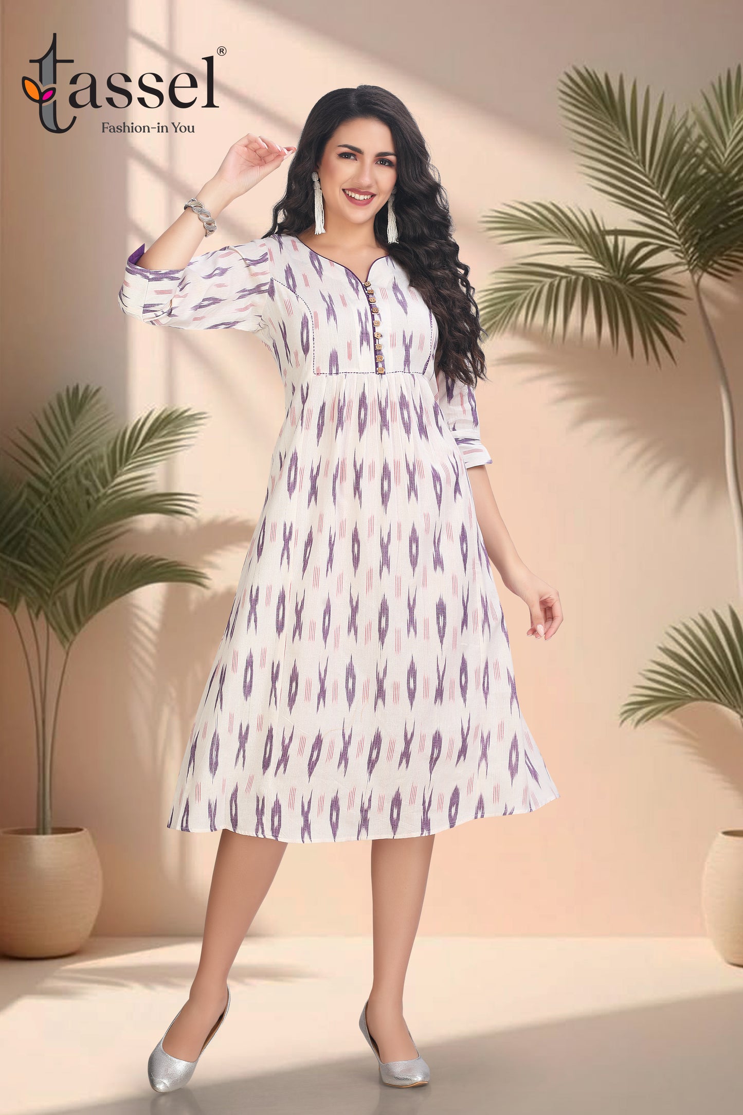Bliss White and Purple Ikkat Dress
