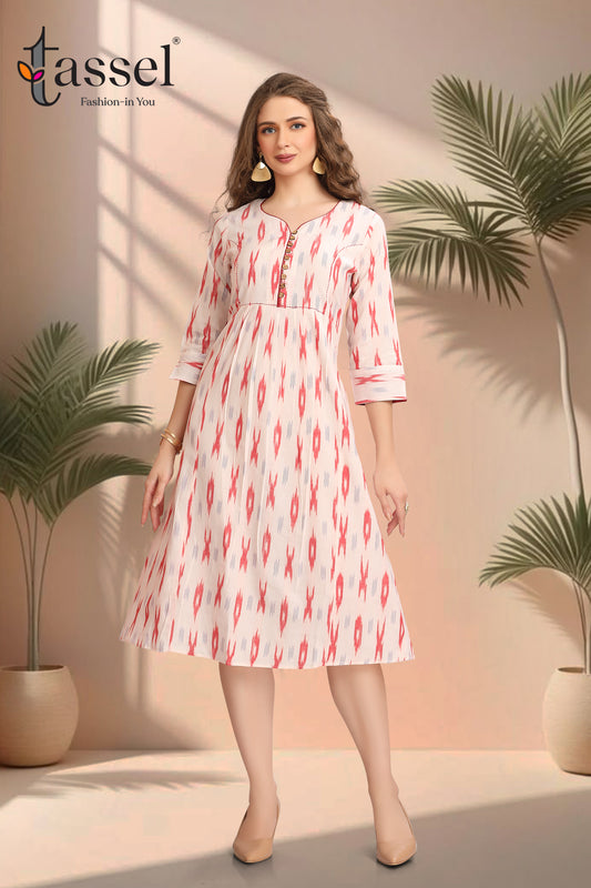 Bliss White and Red Ikkat Dress