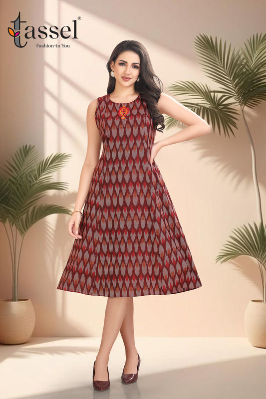 Contemporary Maroon Ikkat Dress