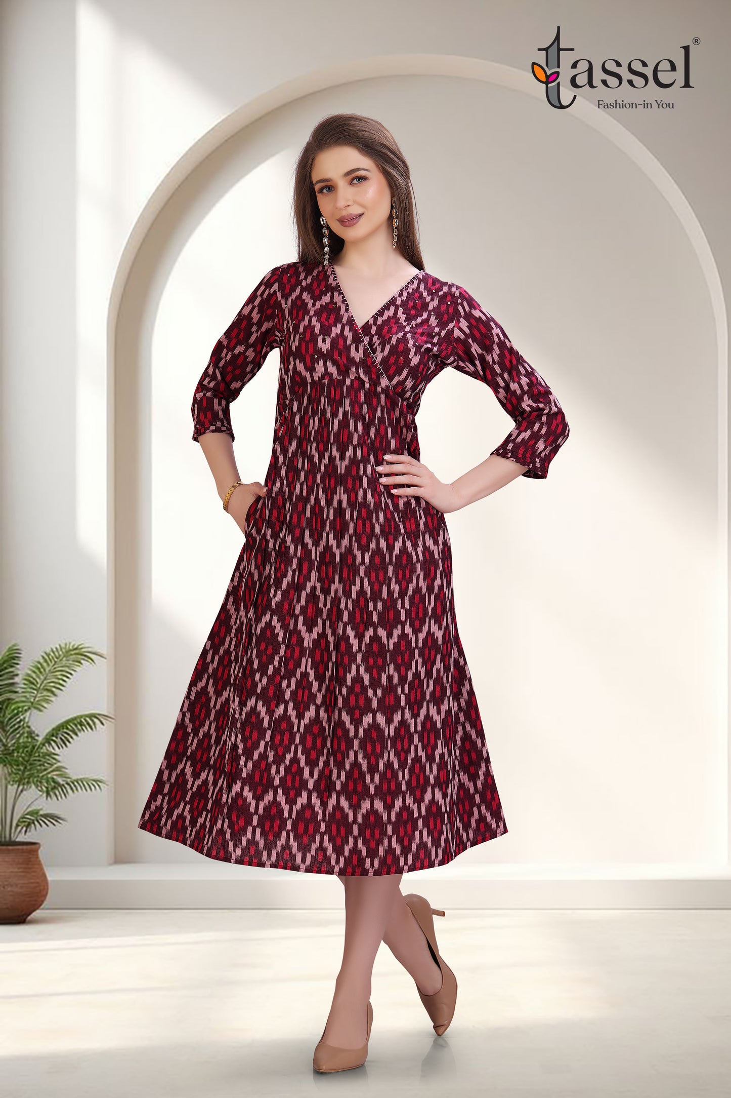 Rasberry Maroon Ikkat Dress