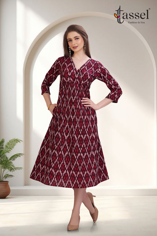 Rasberry Maroon Ikkat Dress