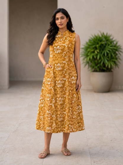 Floral Mustard Midi dress