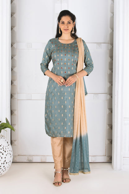 Tara Purple Silk Jacquard Suit Set