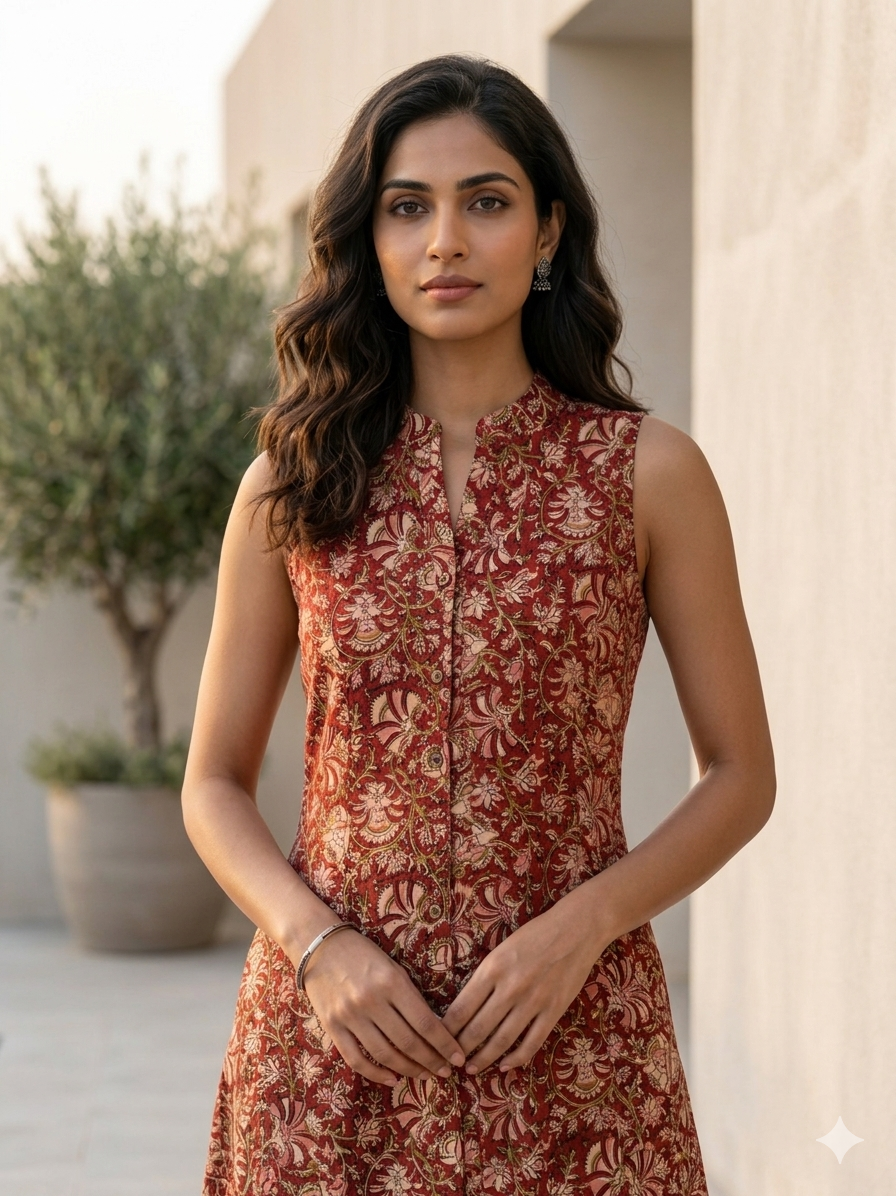 Maroon Paisley Kalamkaari Midi dress