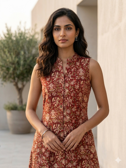 Maroon Paisley Kalamkaari Midi dress